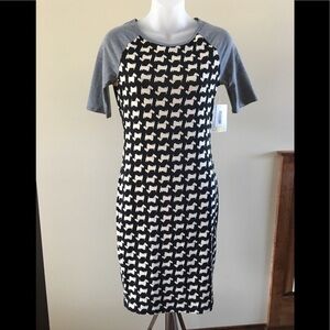 LuLaRoe Julia Raglan Scottie Unicorn Bodycon Dress